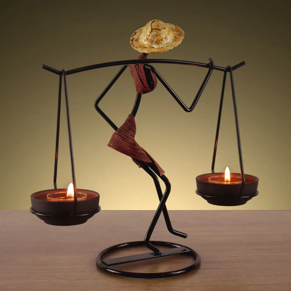 

Creative wrought iron candle holder pastoral farming carrying hoe girl candle holder romantic wedding decoration ornaments