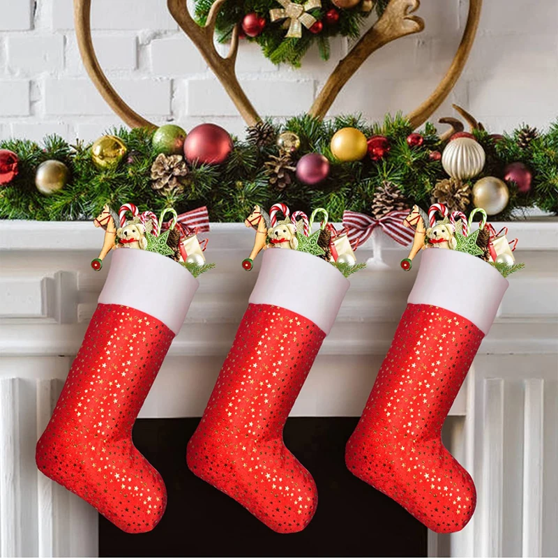 

41cm Christmas Stockings White Plush Cuff Hanging Socks Personalized Gift Bag Stocking Decorations Season Fireplace Decor