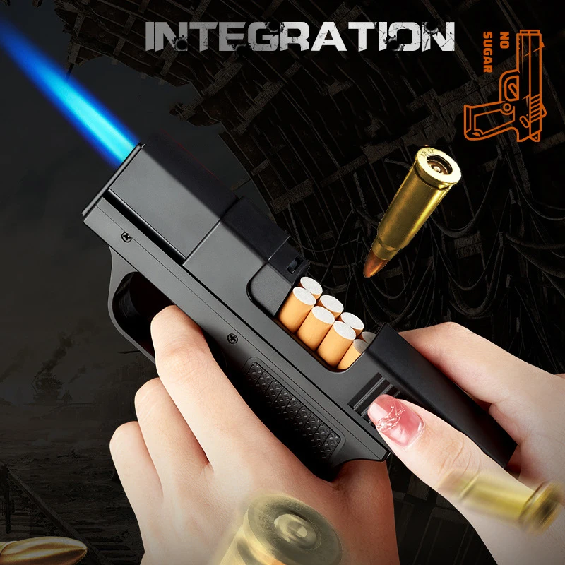 

New Unusual Pistol Lighter Turbo Torch Gas Gun Inflatable Lighters Cigarette Case 10PCS Windproof Cigar Cigarette Lighter Toys