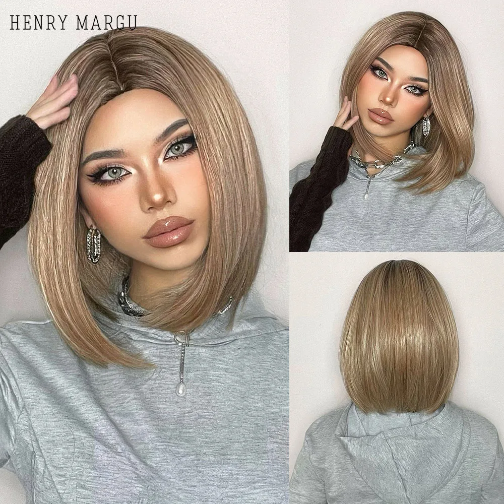 

Женские синтетические парики с эффектом омбре henри MARGU, парики для косплея средней длины из естественных волос Блонд Боб, прямые парики для е...