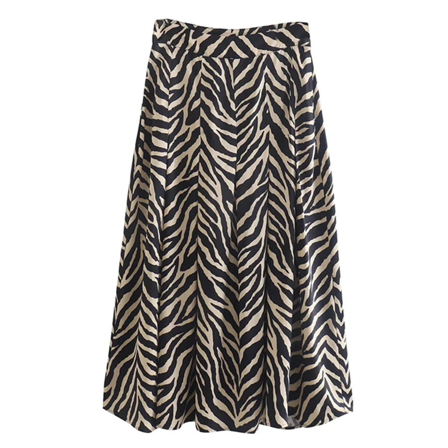 

Dave&Di 2022 Spring Long Skirt Women England High Street Animal Zebra Printing Causal High Waist Midi Skirt Women
