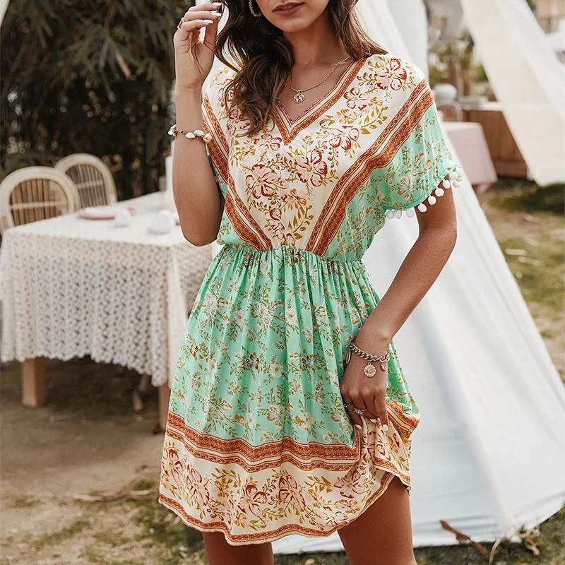 

Tassel Dress Woman 2022 Summer Print Floral Fashion Beach Holiday Sundress Sweet A-Line