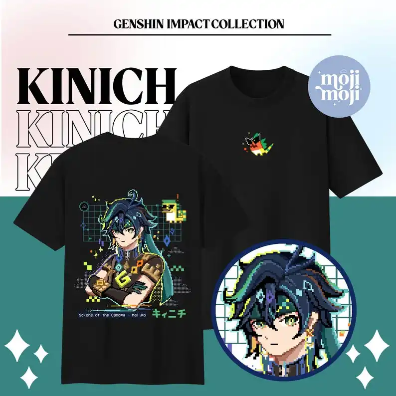 Рубашка KINICH Genshin Impact игровая футболка Natlan Dendro Pixel Art аниме-рубашка ретро-арт Ajaw Fan