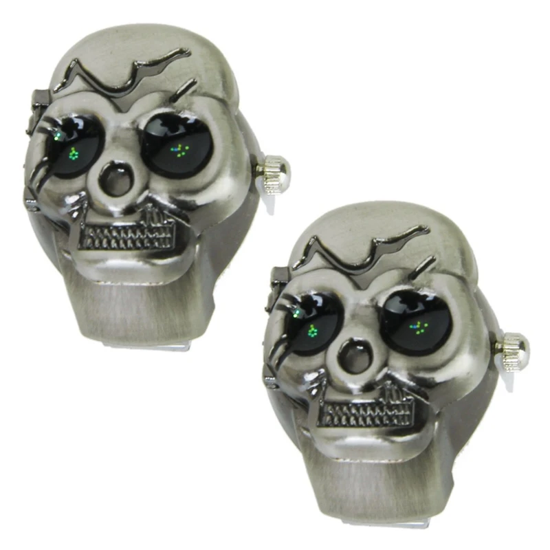 

2X Bronze Flip-Up Skull Cover Finger Ring Watch Stretchy Watchband For Unisex--Battery Included, Ideal For Skull Lover