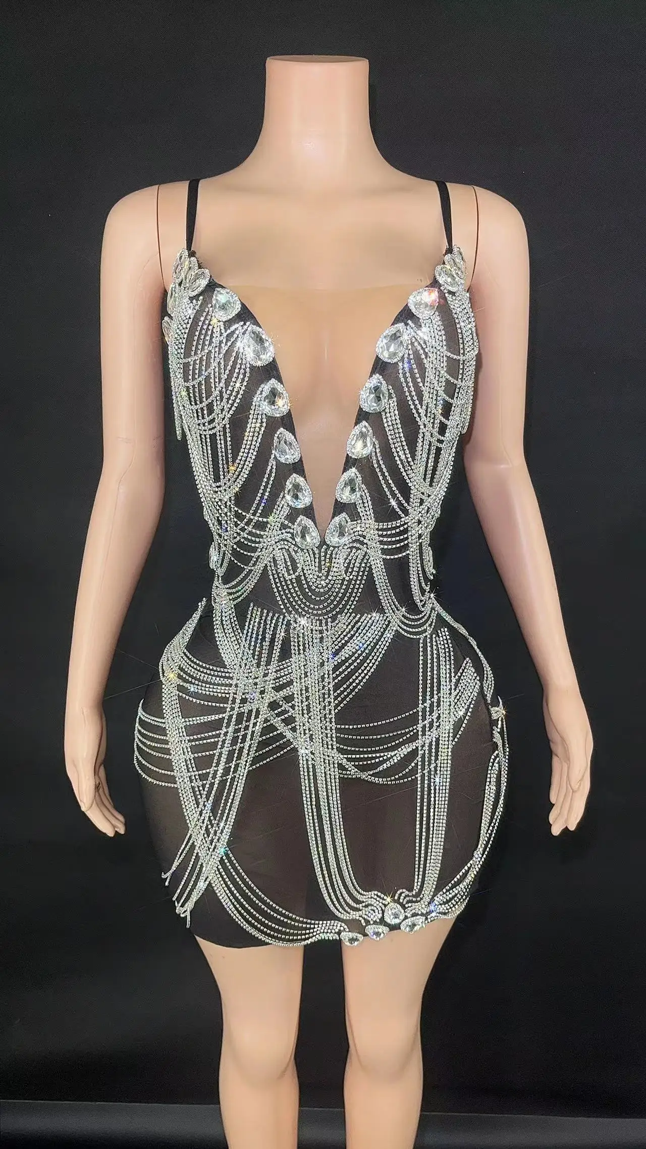 

Сексуальное блестящее Сетчатое прозрачное короткое платье ZD с V-образным вырезом для празднования дня рождения, вечеринки, фотосессии