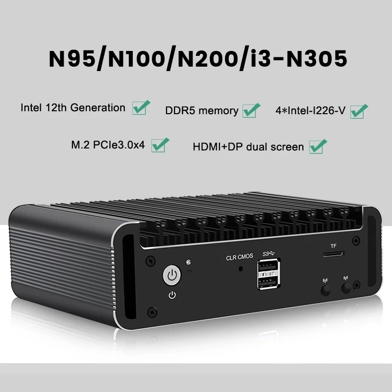 

12th Gen 4xi226-V 2.5G Intel Firewall Mini PC Alder Lake i3 N305 8 Core N200 N100 DDR5 4800MHz Fanless Soft Router Proxmox Host