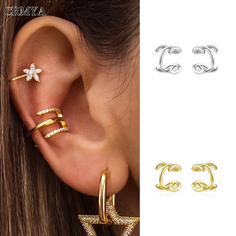 

CRMYA Gold Silver Plated Clip Earrings for Women Fake Piercing Ear Clips CZ Zircon Ear Cuff for Women 2022 Jewelry Wholesale