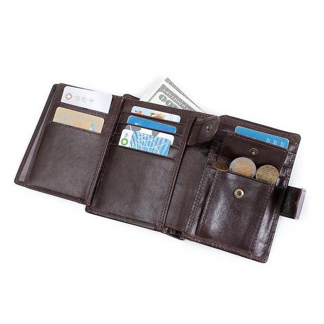 Men's Wallets Vintage Genuine Leather Wallet RFID Blocking Vertical Business Card Holder Cowhide Purse Bag Wallet Man 4