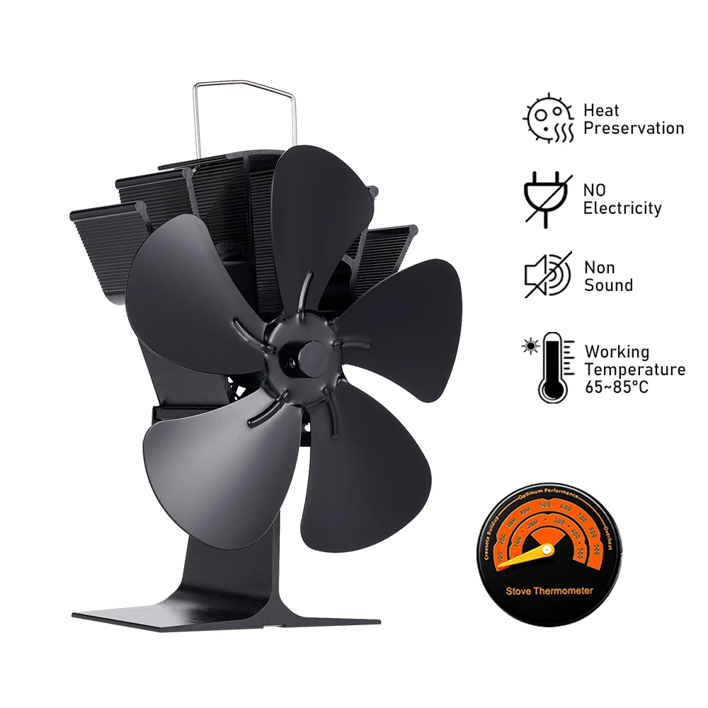 

Stove Fan 5 Blade Heat Powered Fireplace Fan Log Wood Burner Eco-fan Quiet Autumn Winter Warm Home Portable Outdoor Heater