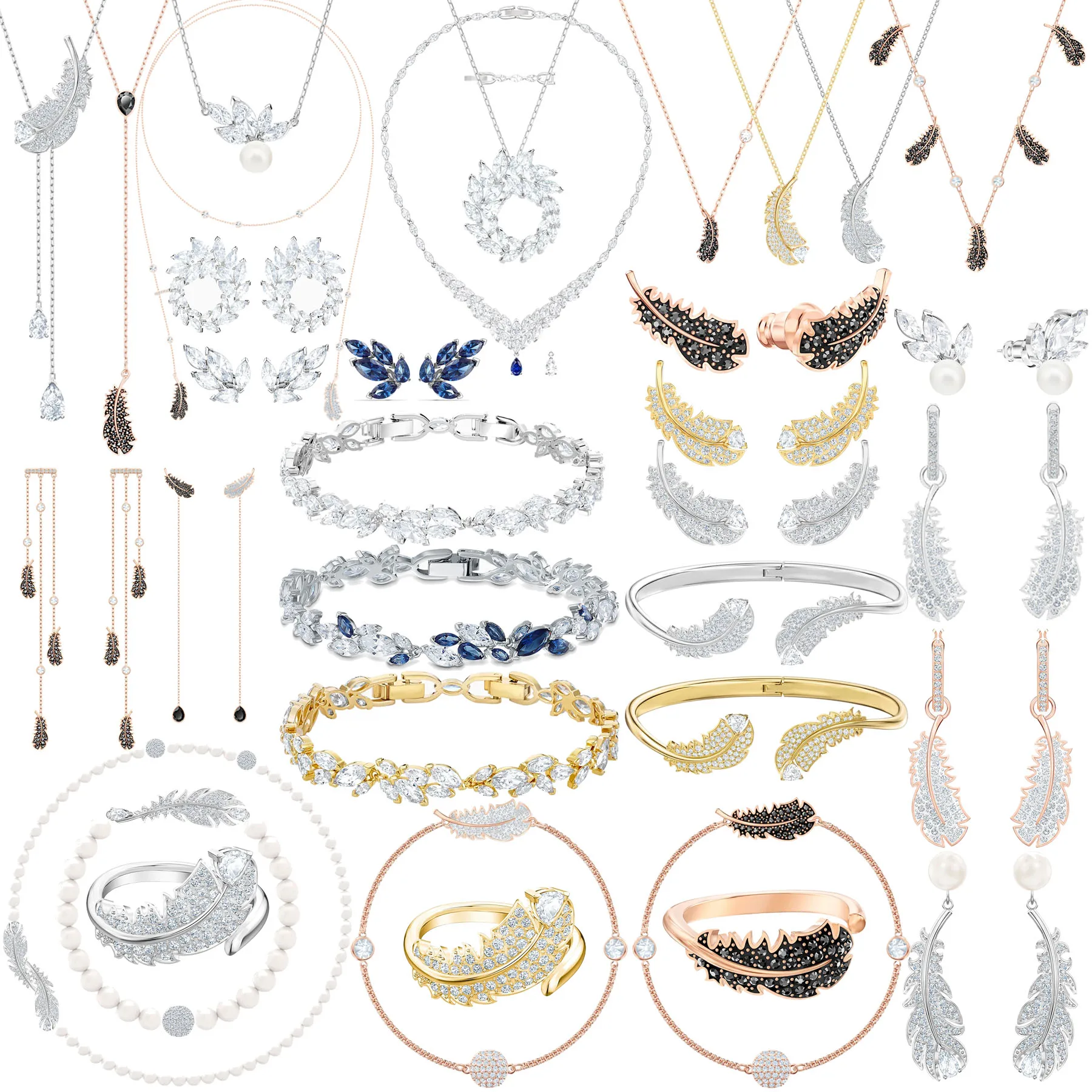 

SWA 2022 Fashion Jewelry Exquisite 1:1 Quality Black And White Feather Necklace Women's Charm Bracelet Earring Set Series