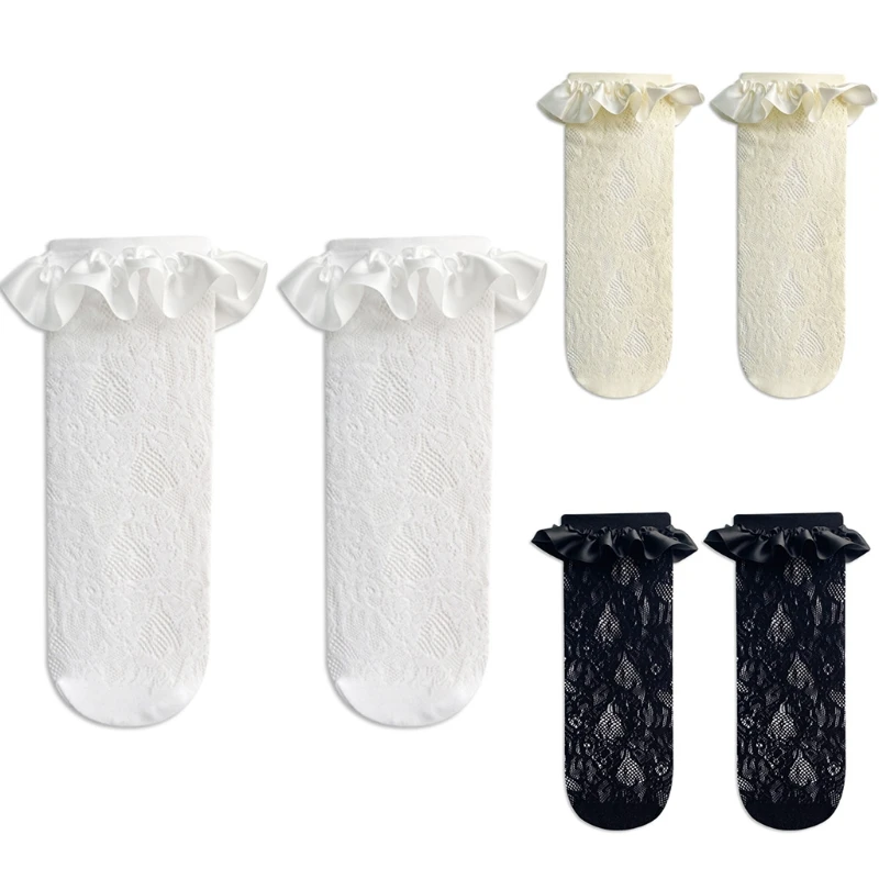 

Японские Женские атласные носки до щиколотки с оборками Harajuku ажурные сетчатые Цветочные кружевные сетчатые принцессы искусственные 37JB