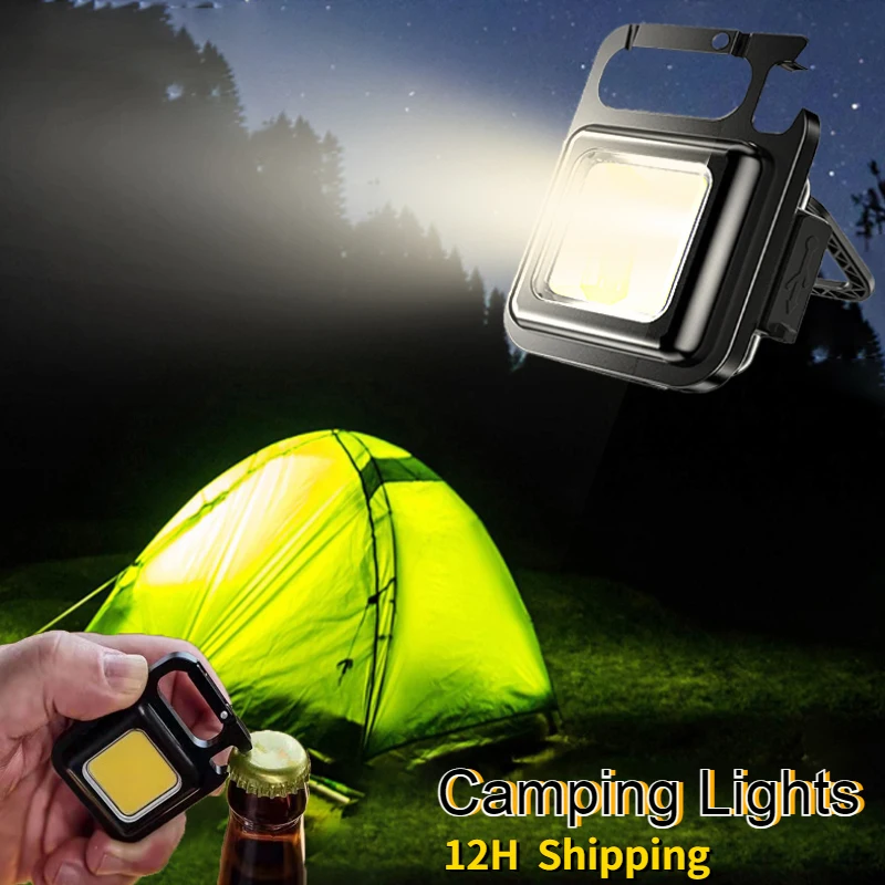 

Camping Light Mini COB Keychain Light USB Charging Emergency Lamps Strong Magnetic Repair Work Outdoor Corkscrew Flashlights