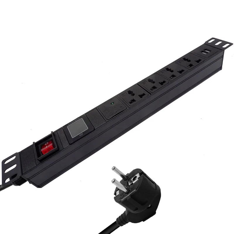 

PDU Power Strip 4AC usb Outlets 10A universal socketCopper Material with Aluminum Alloy SPD body 2m Power Cord ammeter display