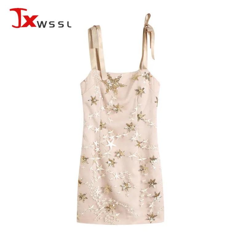 

2022 Summer New Temperament Birthday Party Annual Meeting Small Dress Sexy Nightclub Five-pointed Star Sequins Suspender Dress