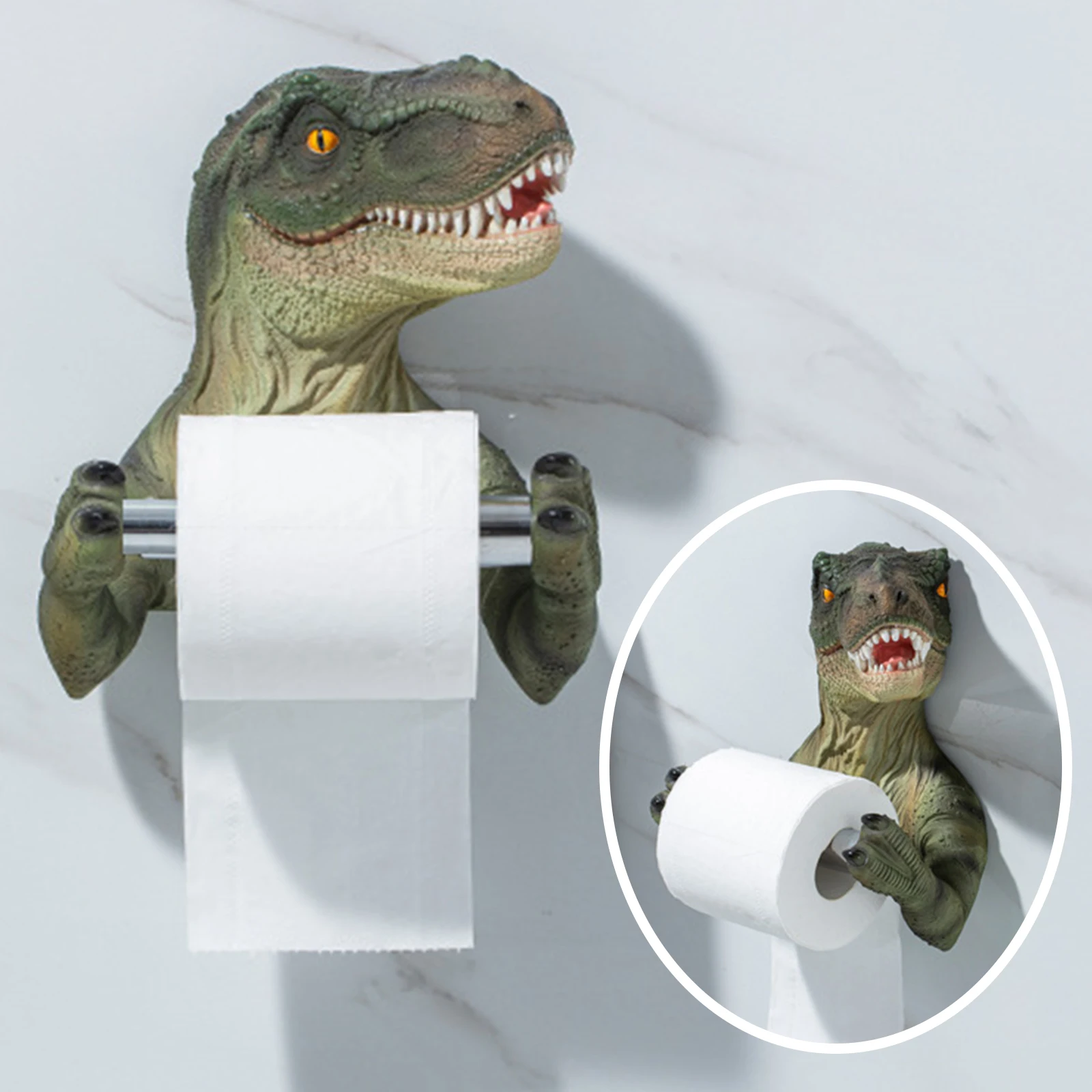 

Держатель для туалетной бумаги в виде динозавра из смолы 3D, настенный держатель для туалетной бумаги в ванную комнату, полка без перфорации,...