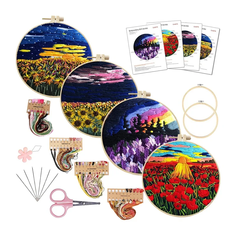 

Набор для вышивки с узором и инструкциями, Набор для вышивки крестом для начинающих, 4 шт.