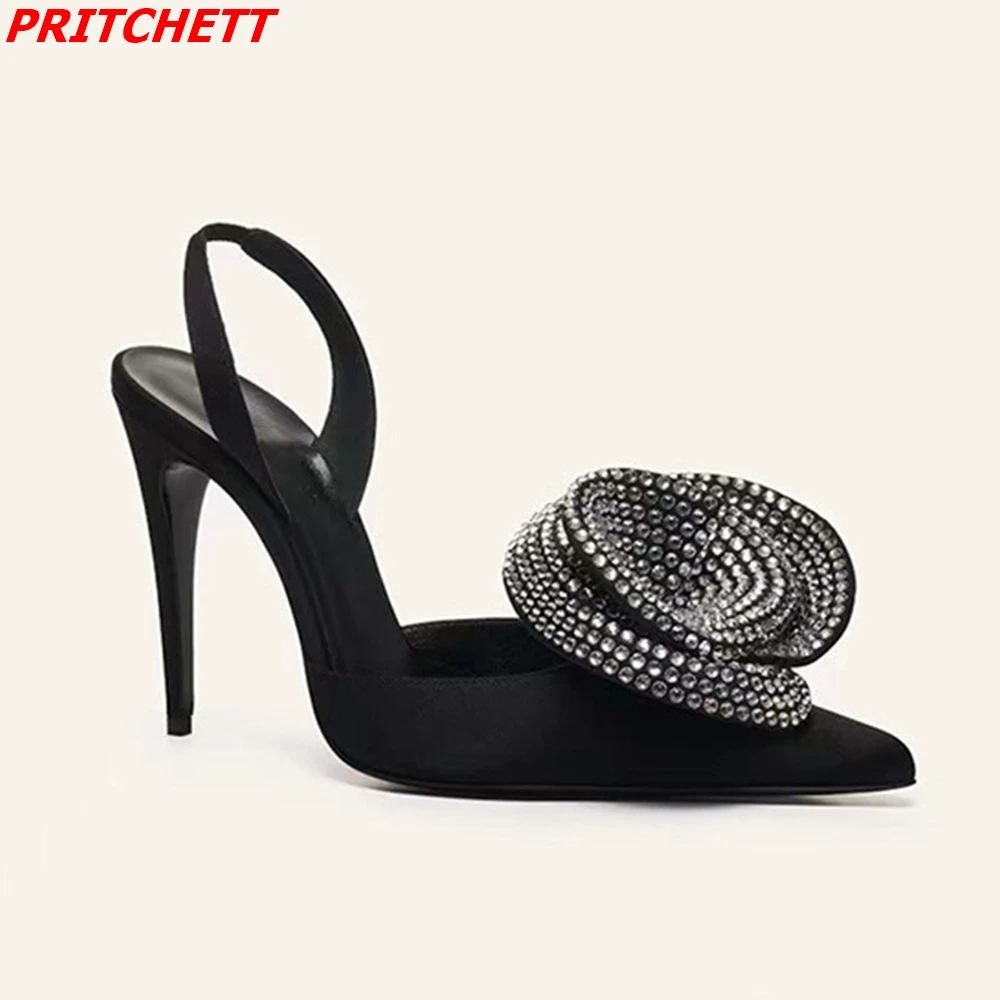 2023 Summer Newest Rhinestone Bling Bling Women Sandals Pointed Toe Slingback Sexy Stiletto Heels Casual Party Modern Sandals