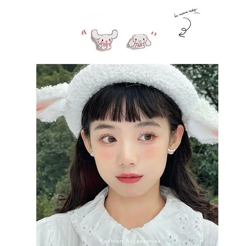 

3pcs Kawaii Sanrioed Cinnamoroll Stud Earring Anime Hello Kt Kuromi Genuine 925 Sterling Silver Ornaments Asymmetric Accessories