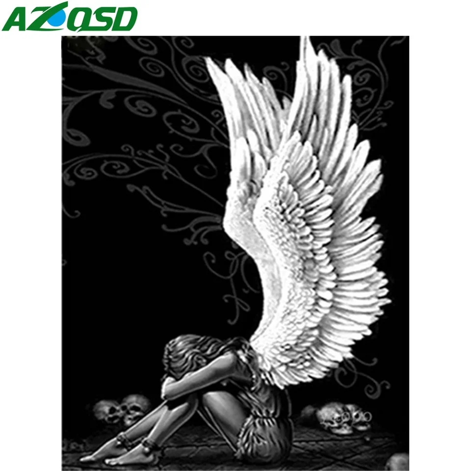 

AZQSD Black Angel Girl Oil Painting Drawing On Canvas Figure Wall Art Coloring By Numbers Living Room Decoration Gift For Child