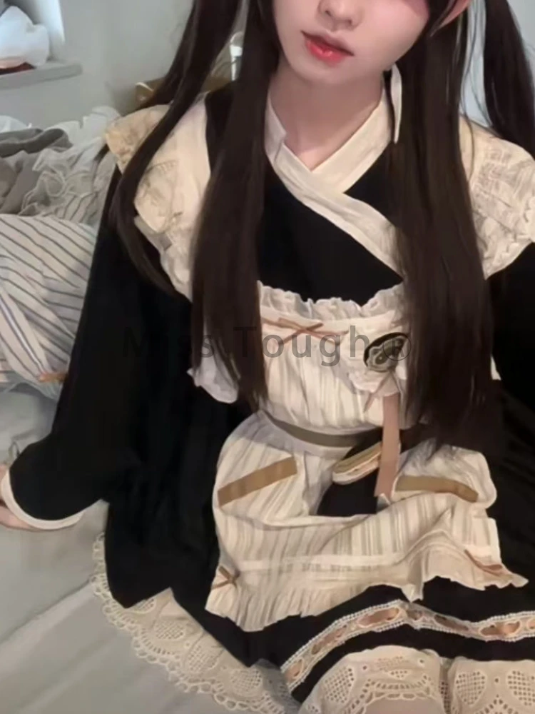 Зимний японский сладкий комплект кружевных платьев JK женский милый лоскутный