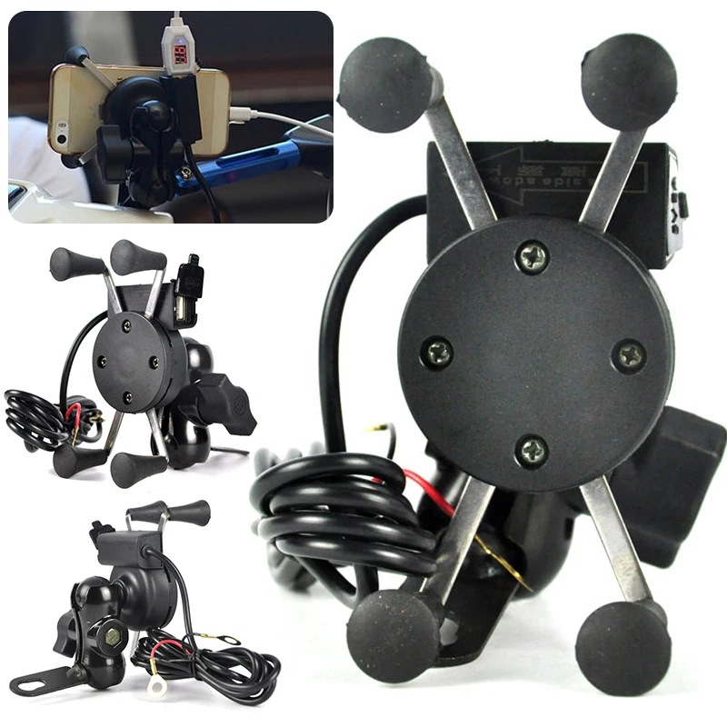 

Держатель для мобильного телефона на руль мотоцикла велосипеда X-Grip 3,5-6 дюймов USB зарядное устройство Черный