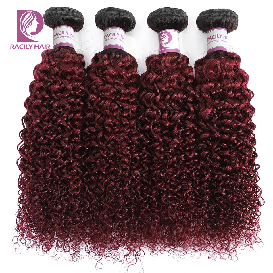 Racily волосы 1B/бордовый бразильский кудрявый вьющиеся человеческие пучки с
