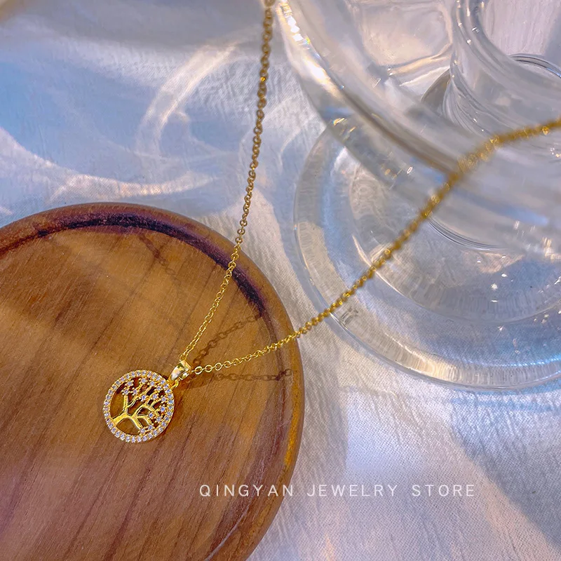

Exquisite Titanium Stainless Steel Tree of Life Pendant Necklaces for Women Vintage Clavicle Chain Collar Luxury Jewelry Bijoux