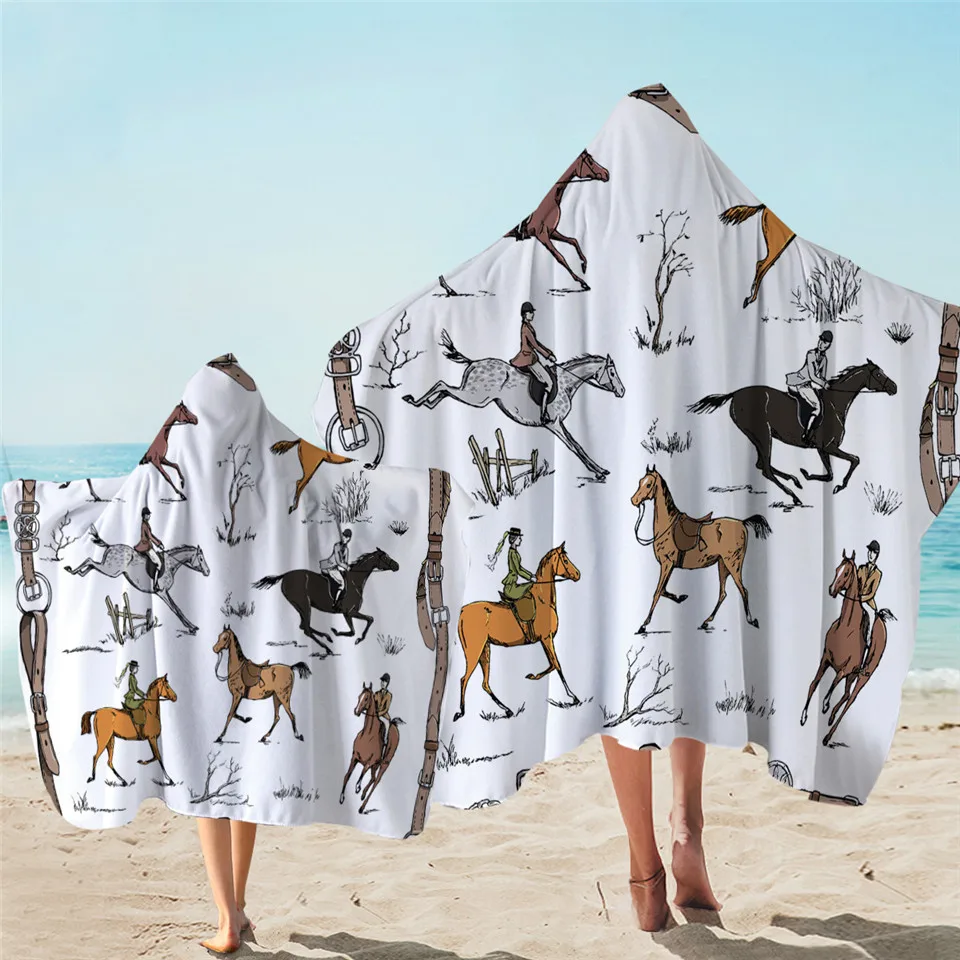 

Microfiber parent-child hooded bath towel cartoon print beach towel with cloak swimming ring wrap blanket