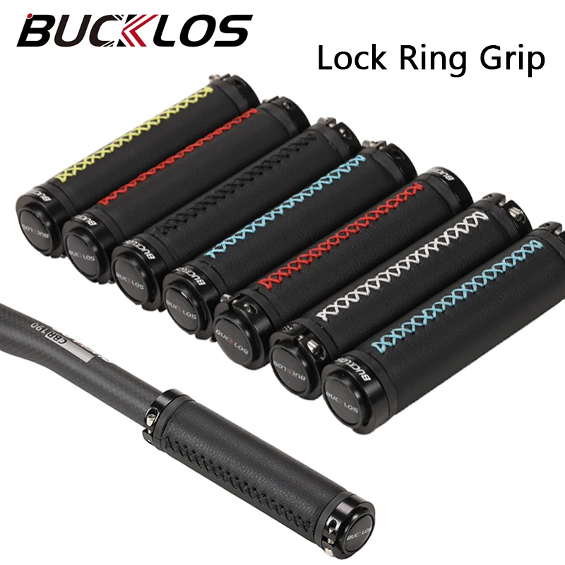 

BUCKLOS Bicycle Cuff Soft Leather MTB Grips Aluminum Alloy Lock on Mountain Bike Grips Damping Bike Handle MTB Accessories