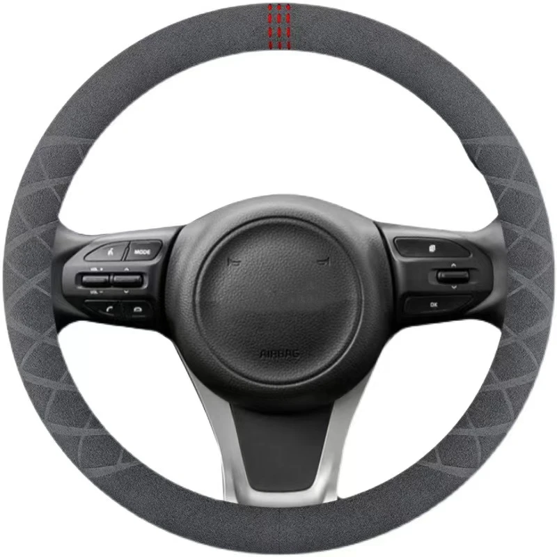 

Suede Genuine Leather 38cm Round Type Car Steering Wheel Cover For KIA RIO X-LINE X LINE RIO 4 2017 2018 Car Accessories