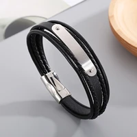 haoyi multilayer cowhide rope chain bracelet for men stainless steel gold silver color black fashion genuine leather jewelry