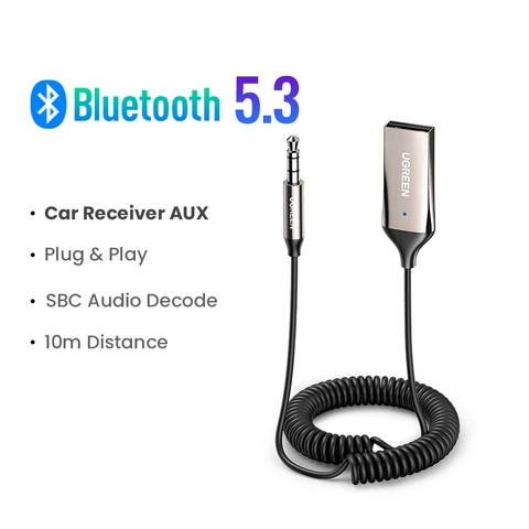 Bluetooth 5,3 Aux адаптер UGREEN, беспроводной автомобильный Bluetooth-приемник с USB на аудиоразъем 3,5 мм, микрофон, гарнитура, адаптер для автомобильного динамика