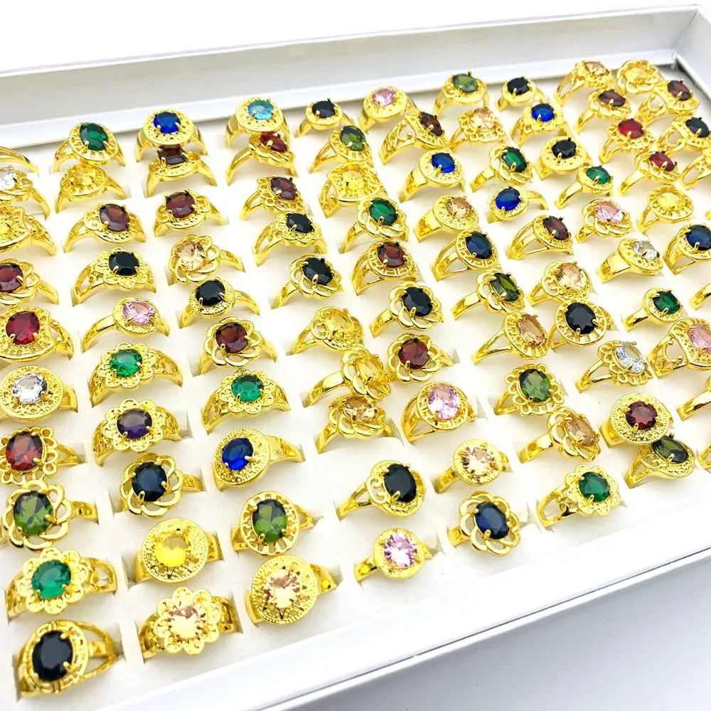 20 шт./лот кольца для женщин позолоченные посеребренные сверкающие циркониевые