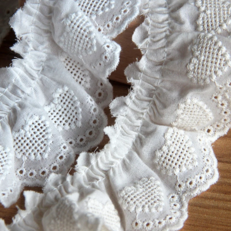 Хлопковая плиссированная отделка с рюшами полый гипюр для вышивки 3D кружевная