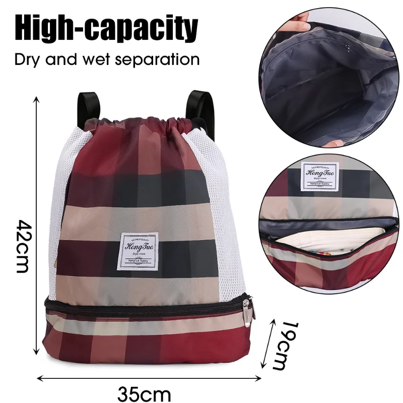 Drawstring Outdoor Gym Backpack Multiple Pockets Fitness Backpack Waterproof Fitness Travel Sport Bag Adjustable Shoulder Strap