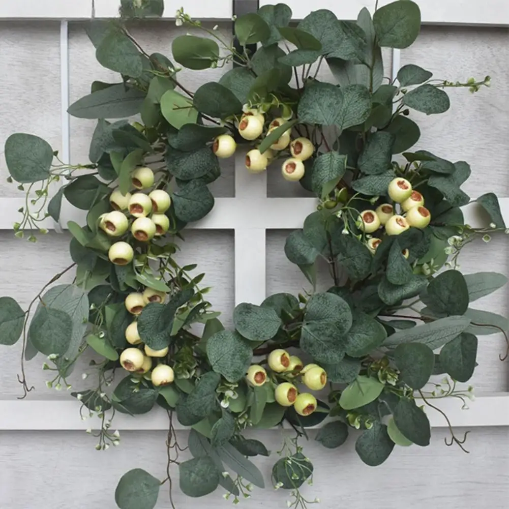 

NEW 50cm Artificial Eucalyptus Leaf Wreath Simulation Garland With Berries For Front Door Wall Window Decoration