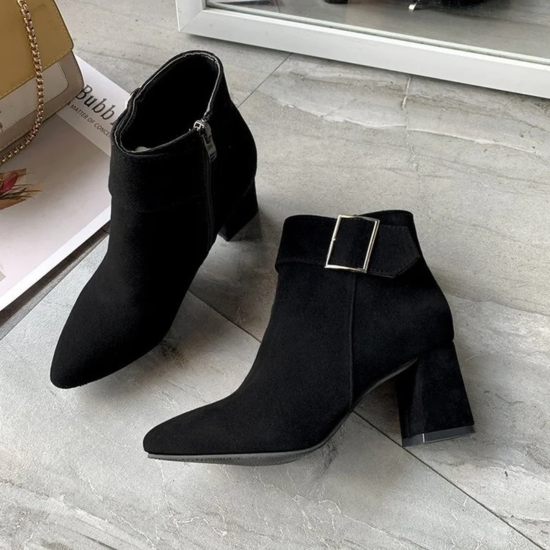 New Autumn 2022 High Heels Women Boots for Woman Fashion Korean Ankle Boots Female Belt Buckle Short Boots Ladies Casual Shoes