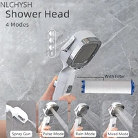 4 modes high pressure shower head with switch on off button sprayer water saving adjustable shower nozzle filter for bathroom