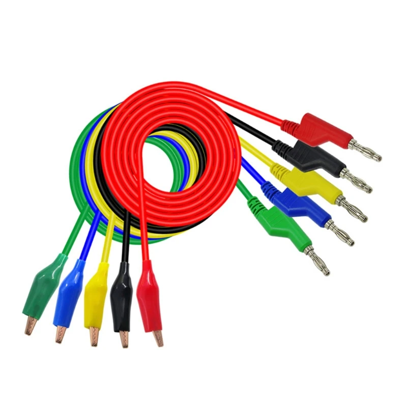 

1 м тестовый комплект из 5 проводов 4 мм банановый штекер крокодил зажим крокодил 5 цветов 500 в 5A кабели красный черный желтый синий зеленый D7YA