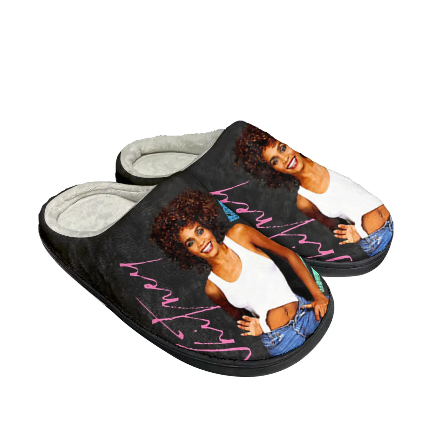

Whitney Houston Pop Singer Home Cotton Custom Slippers Mens Womens Sandals Plush Bedroom Casual Keep Warm Shoe Thermal Slipper