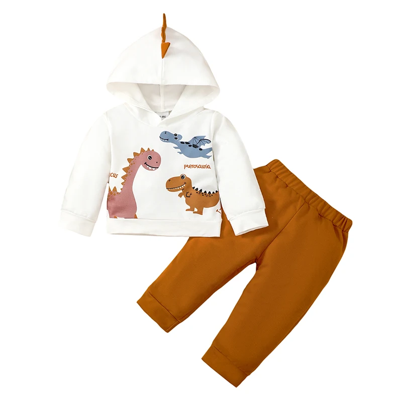 

Baby Boy Clothes Long Sleeve Hoodie Jumper Trouser Set Toddler Dinosaur Graphic Fall Winter 2pcs Outfits Set