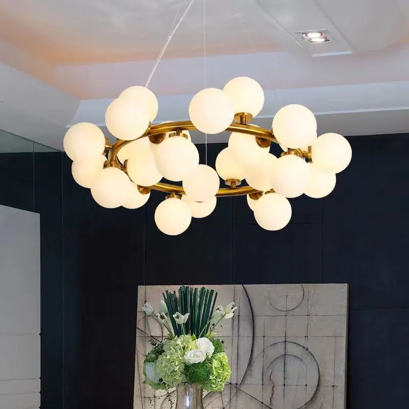 

2022 современная люстра со стеклянными шариками, круглые лампы в скандинавском стиле, осветительный прибор для ресторана, бара, кухни, гостин...