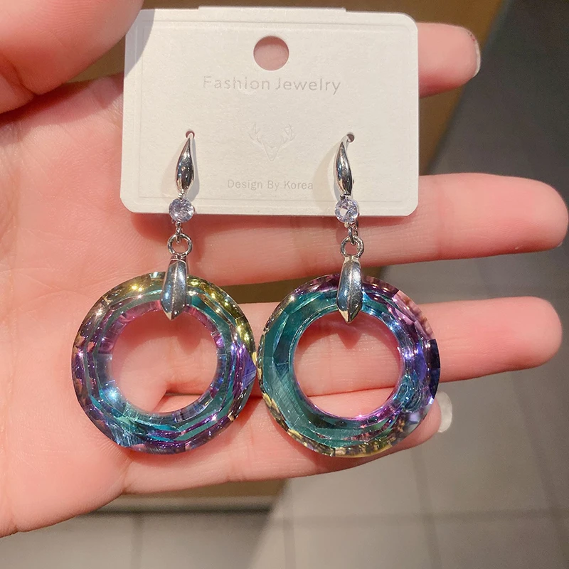 Подвески модные красочные Кристальные круглые Висячие серьги для женщин