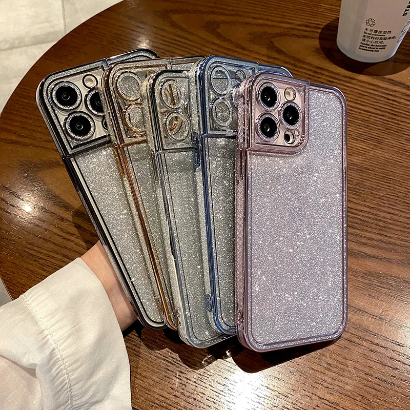 

Electroplated Fashion Soft Phone Case for iPhone 13 ProMax 12 Mini 11 Pro XR XSMAX X 8 7Plus, Transparent With Glitter Pattern