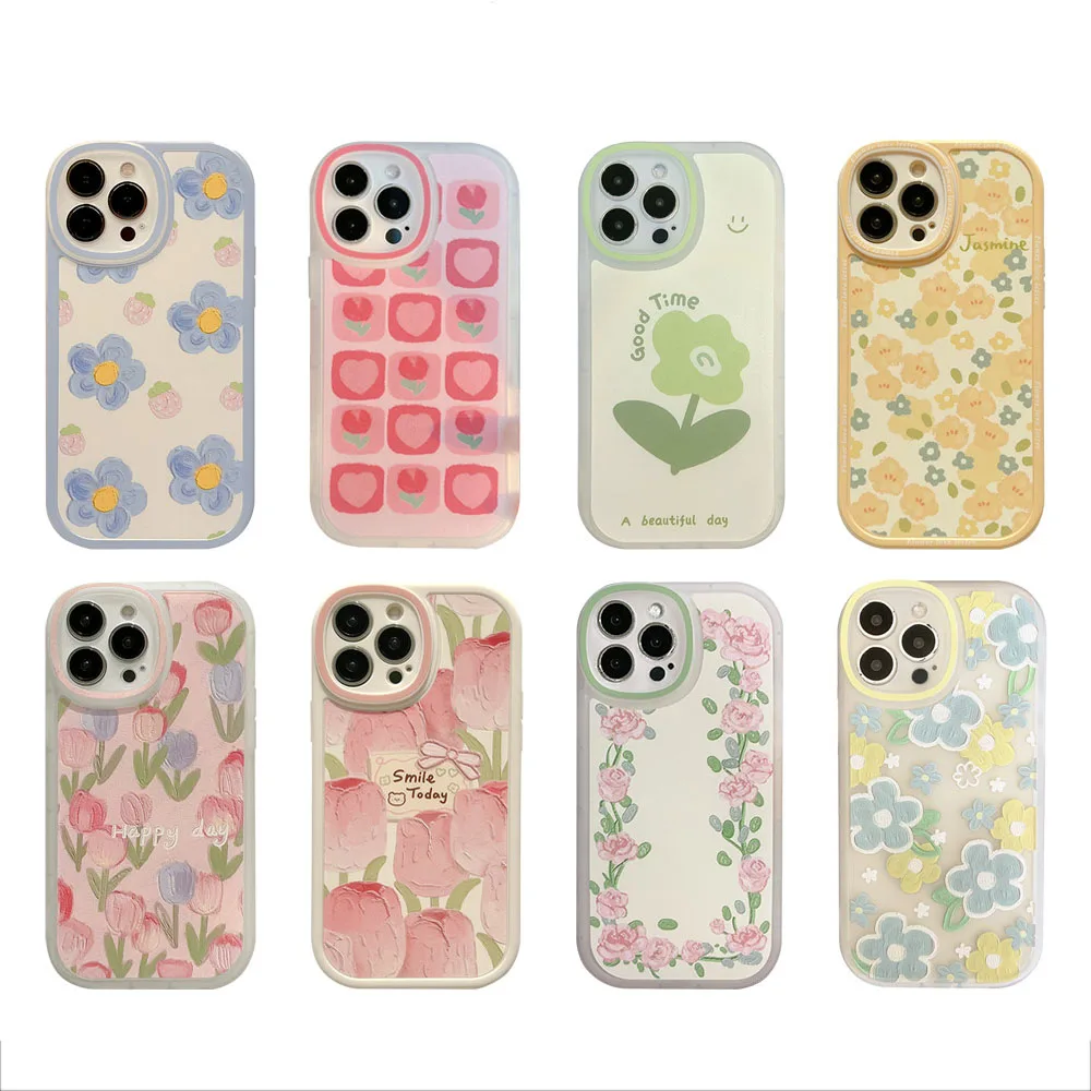 

For Apple Iphone 7 8 Plus SE 2020 X XS XR 11 Pro Max 12 13 Mini Case Clear Flower Yellow Green Rose Tulip Cover Girl Funda Capa