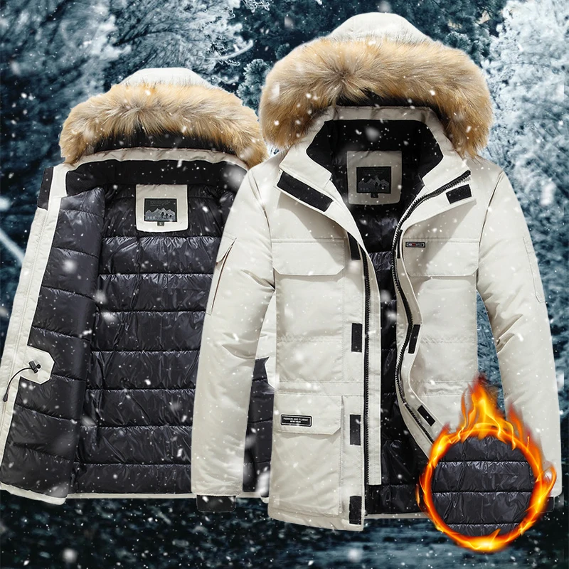 2022 New Men's Thicken Parkas Mens Removable Hood Parka Coats Winter Warm Outdoor Men Coat Patchwork Zipper Clothing Size 5XL