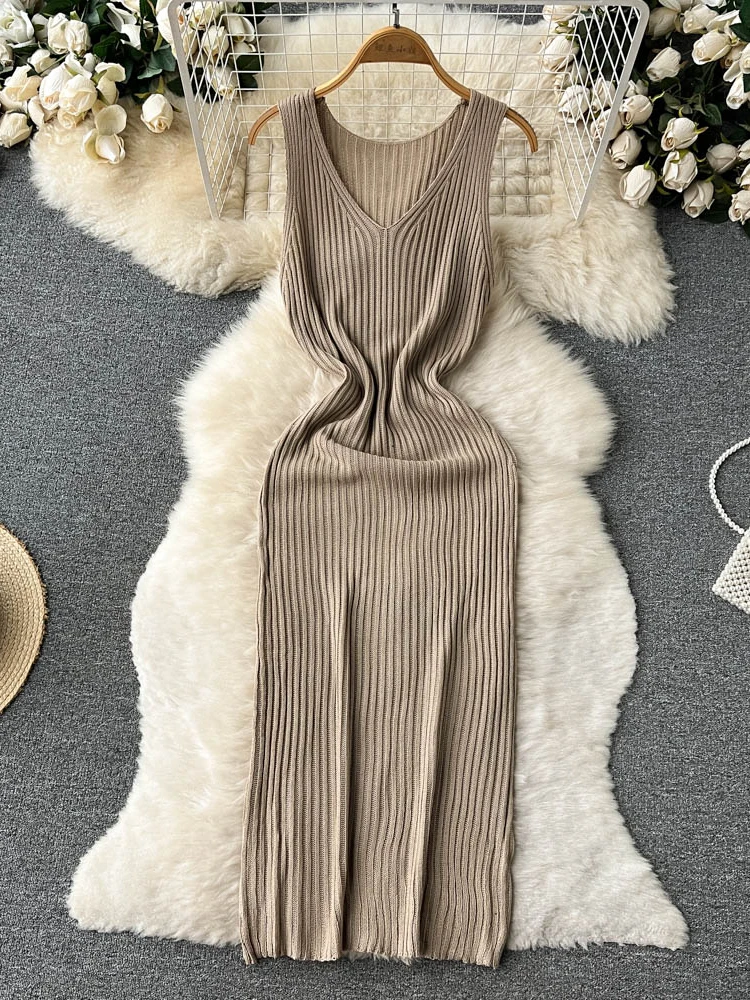 

Женское шифоновое платье Aibeautyer, повседневное однотонное облегающее ТРАПЕЦИЕВИДНОЕ ПЛАТЬЕ С V-образным вырезом, без рукавов, до середины икр...