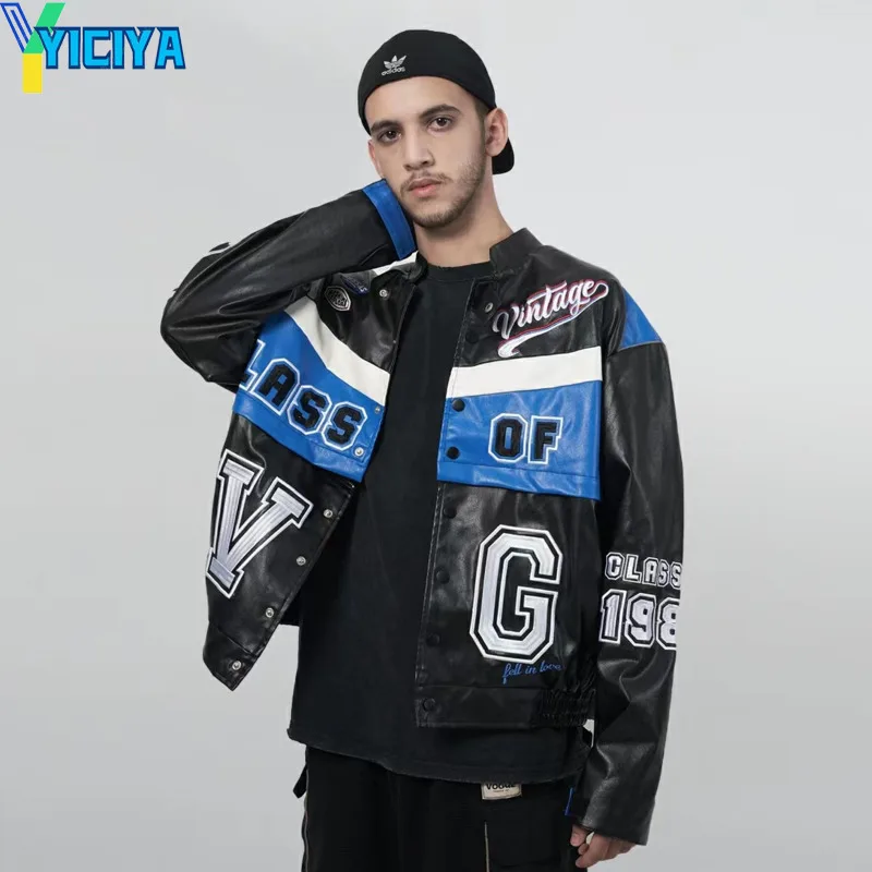 

YICIYA jackets winter coats Bomber Women Varsity Jacket Detachable men Oversize Racing Motorcycle Leather Baseball Jacket Coat