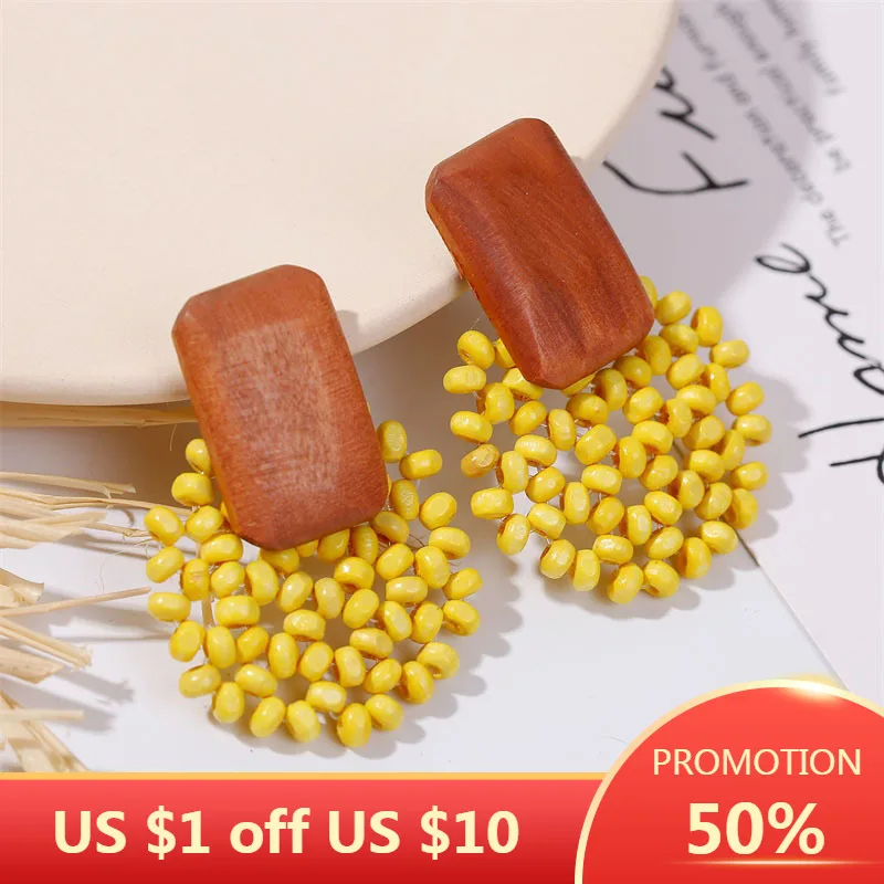 Женские серьги-подвески из натурального дерева SOHOT, плетеные серьги ручной работы в стиле бохо, популярные очаровательные украшения Европейского Бренда