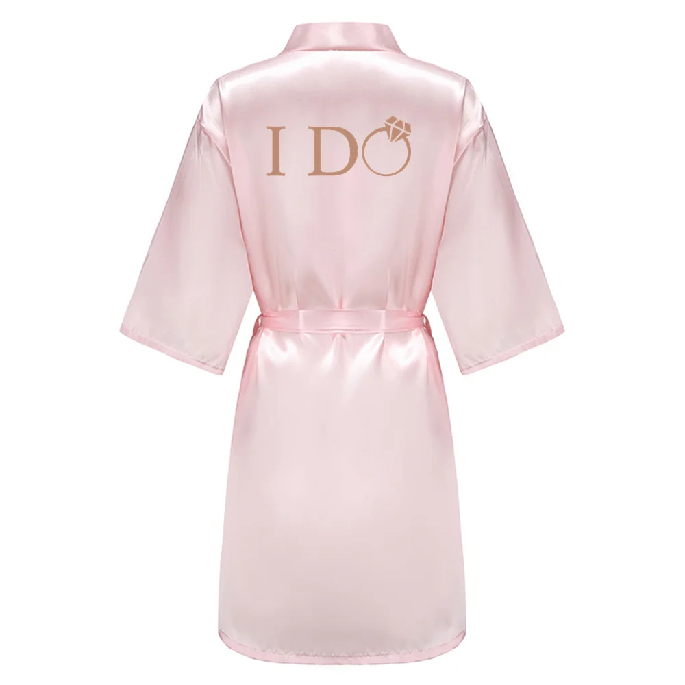 I DO Women Wedding Satin Dressing Gown Personalized Custom Name Bathobe Bridal Party Robes Bridesmaid Robes gift